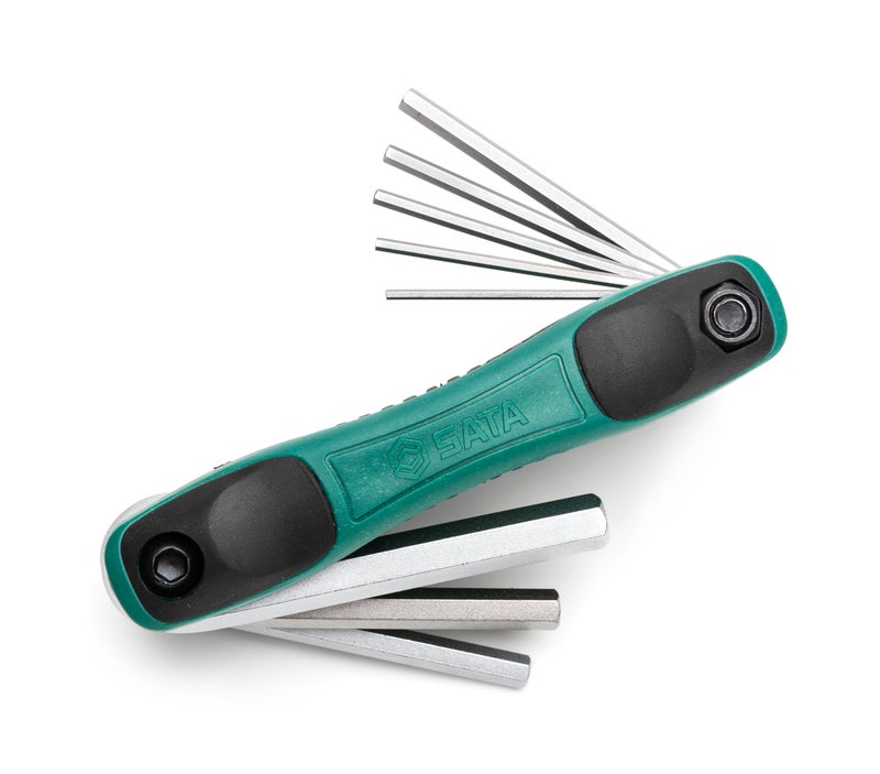 SATA 8-Piece Metric Folding Hex Key Set with Alloy Steel Construction and Ergonomic Dual Material Comfort Grip - ST09121SJ